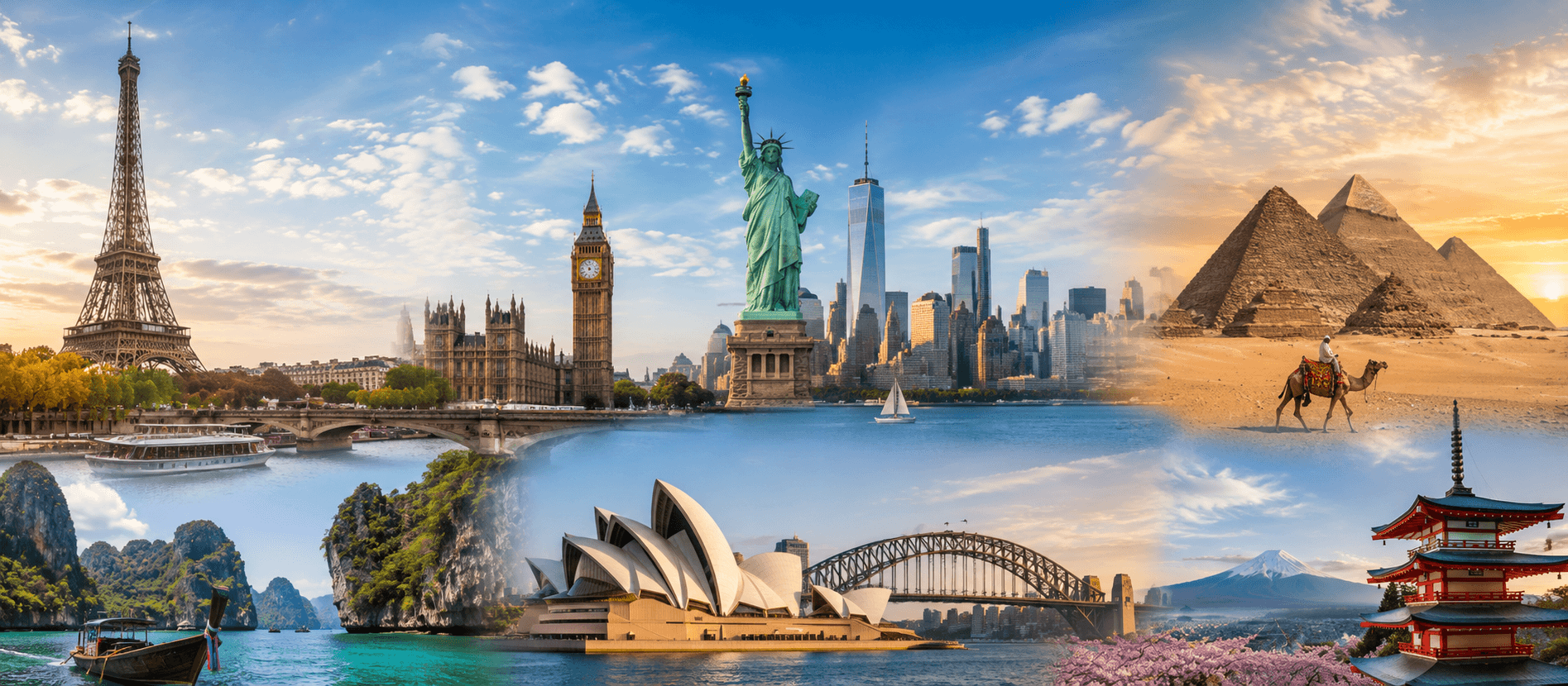 Top travel destinations around the world including cities, countries, and iconic places to visit
