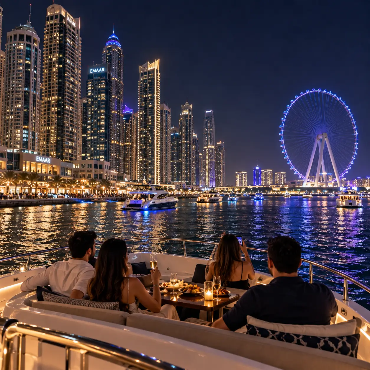 Dubai Marina skyline viewed from a cruise boat